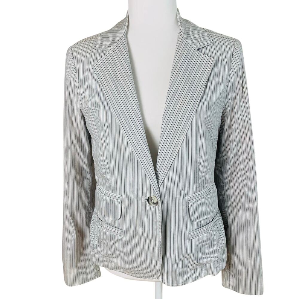 Cabi Size 6 Women's Striped Boyfriend Blazer Cotton Lightweight Jacket Lined